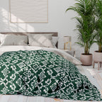 Kelly Green Damask Fleece Blanket: Elegant Floral Throw