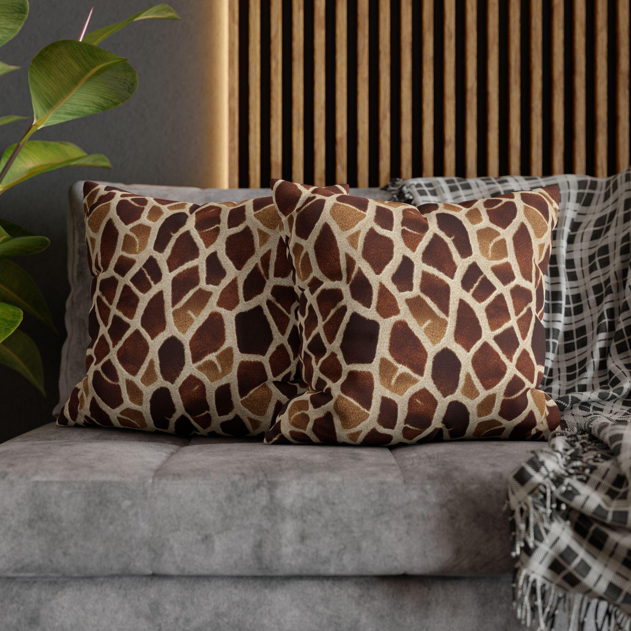 Giraffe Pattern Pillow Cover: Warm Brown and Cream Safari Accent