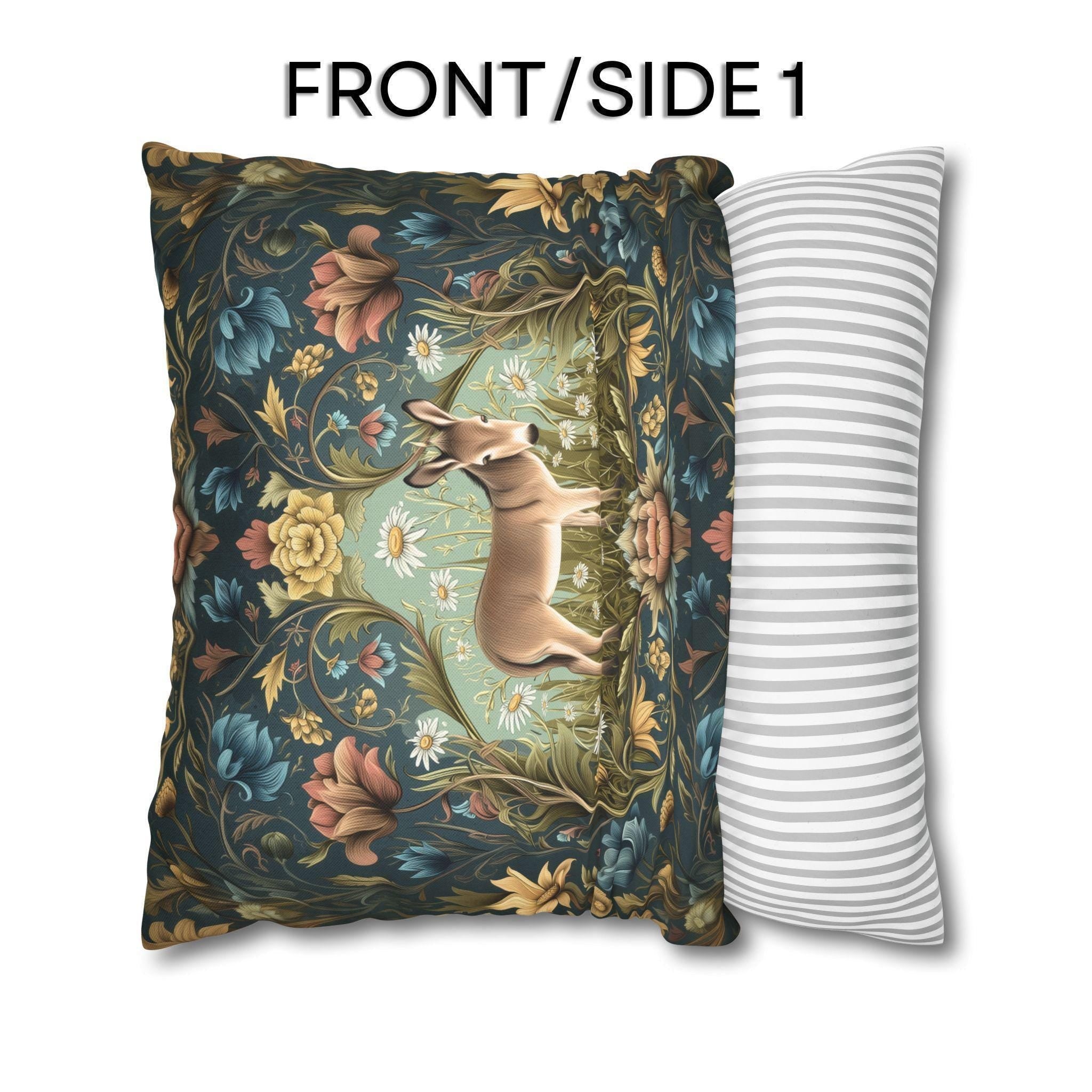 Donkey Garden Floral Pillow Cover: William Morris Inspired Botanical Meadow Decor