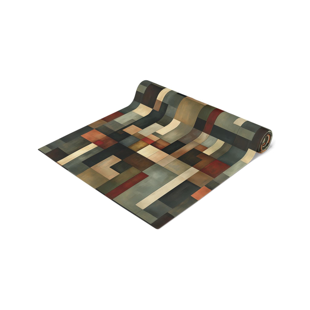 Geometric Abstract Table Runner: Earthy Muted Tones, Modern Rustic Decor, Hand-painted Effect