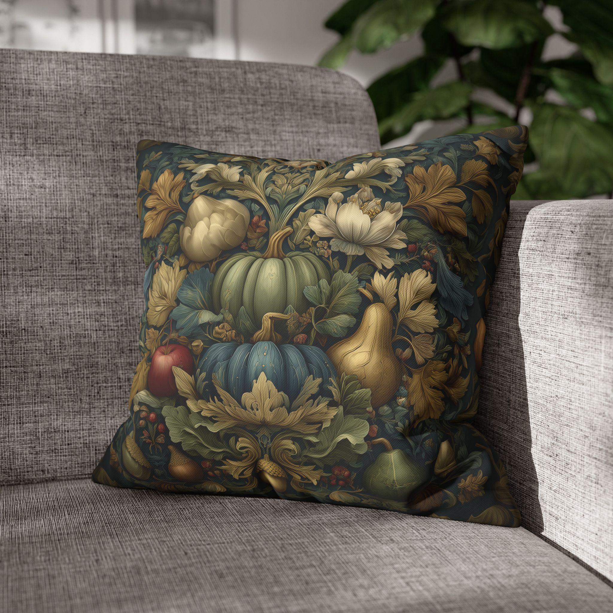 William Morris Pillow Cover Fall Harvest Tapestry Style Pumpkin Botanical Autumn Decor Euro Sizes