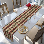 Striped Holly Christmas Table Runner: Red, Green, Cream Holiday Botanical Winter Decor