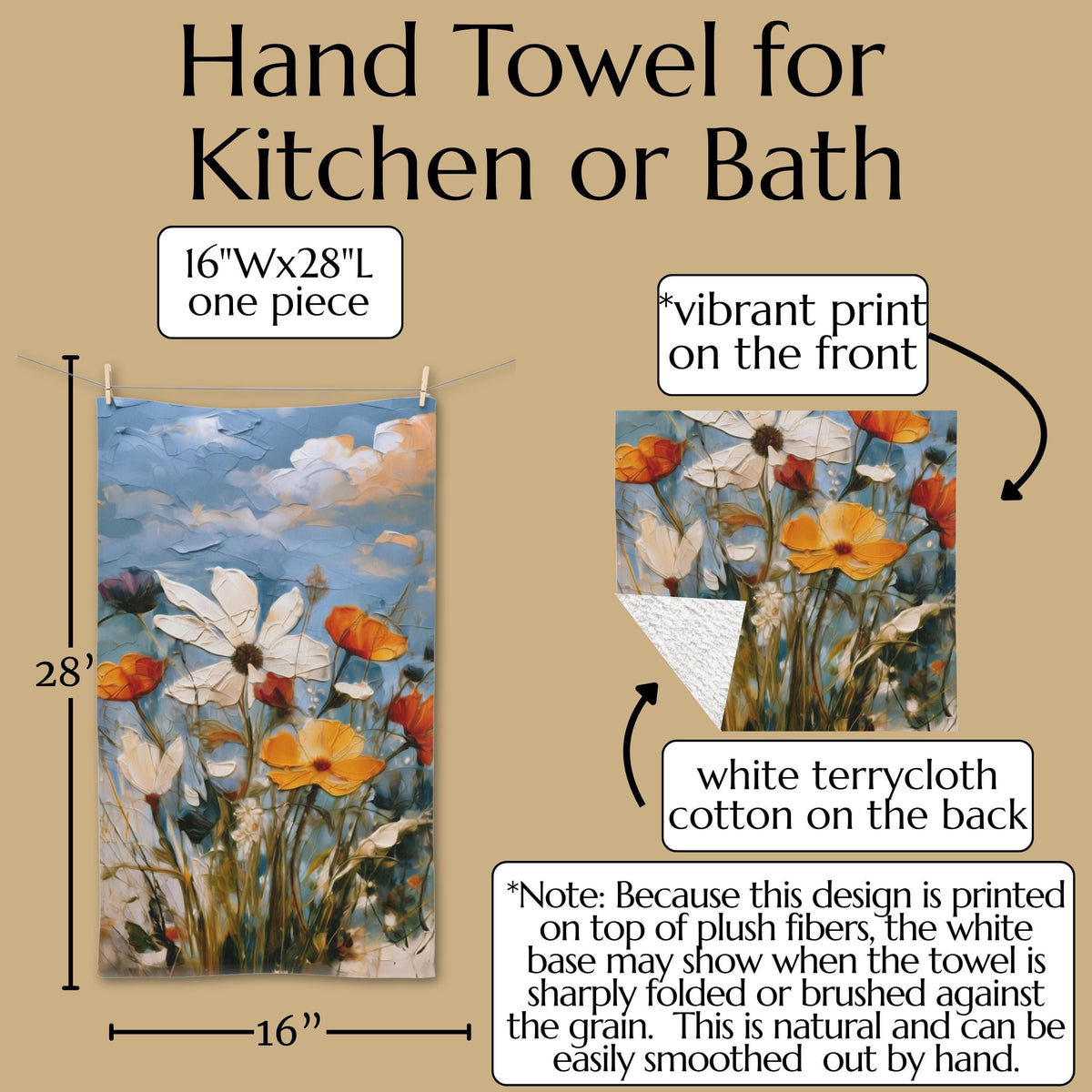 Vintage Inspired Fall Wildflower Hand Towel: Oil Painting Style (16" x 28")