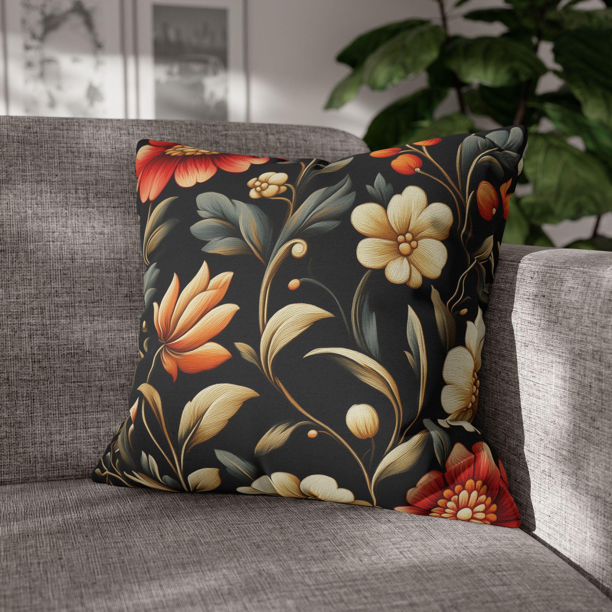 Botanical Autumn Pillow Cover, Vintage Style Floral Design