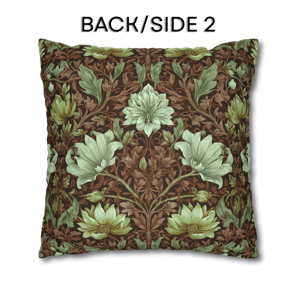 William Morris Style Pillow Cover: Maroon, Sage and Cream Botanical Floral