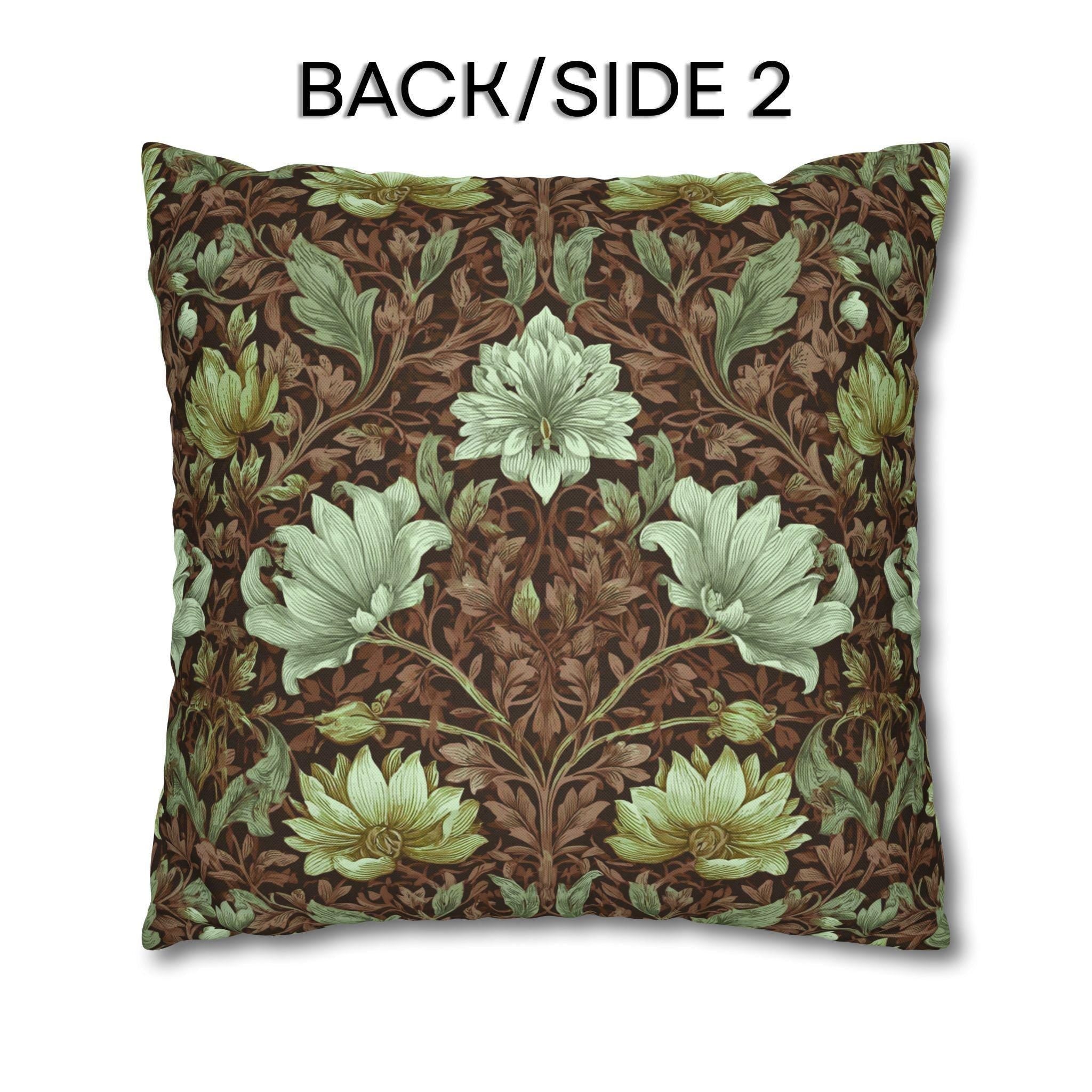 William Morris Style Pillow Cover: Maroon, Sage and Cream Botanical Floral