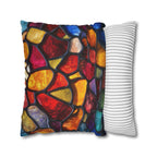 Vibrant Mosaic Pillowcase: Stained Glass Inspired Jewel-Toned Design for Artistic Home Decor