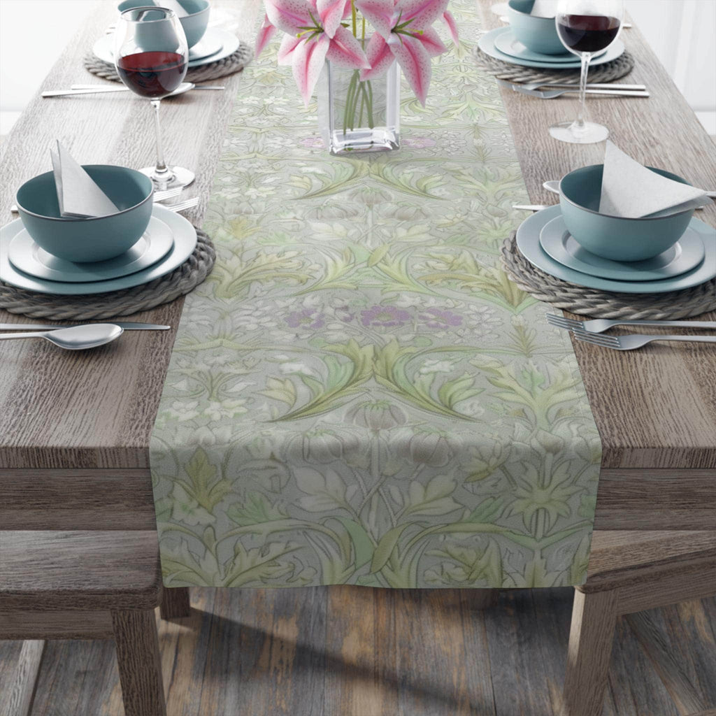 William Morris inspired Table Runner: Soft Sage Botanical with Muted Lavender