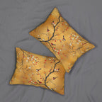 Chinoiserie Lumbar Pillow: Red Blossoms & Birds on Gold