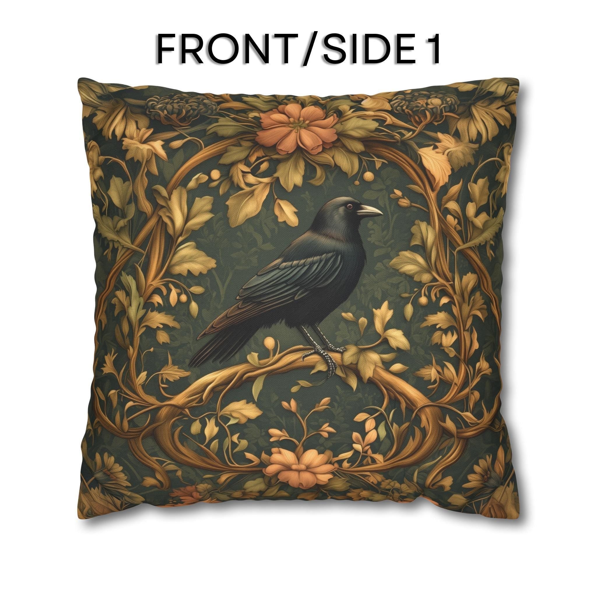 Autumn Crow Pillow Cover: Moody Botanical Fall & Halloween Decor