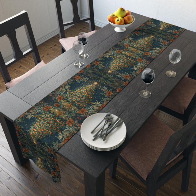 Elegant William Morris-Inspired Christmas Tree Table Runner: Festive Holiday Dining Decor