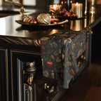 William Morris Christmas Nutcracker Hand Towel: Charcoal Red & Gold Holiday Botanical Kitchen Decor