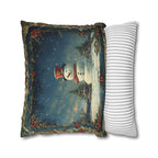 Oil Painting Style Christmas Pillow Cover: Snowman & Blue Forest Scene