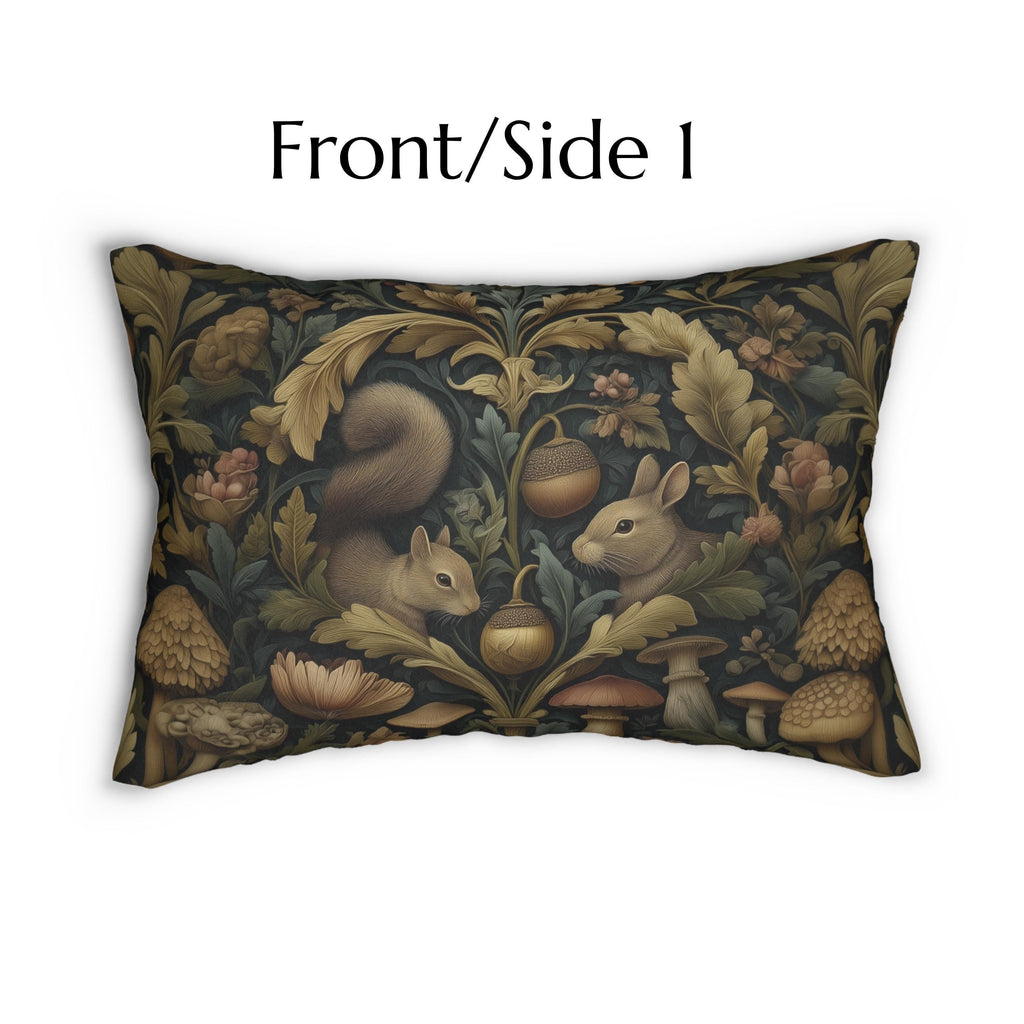 William Morris Woodland Forest Lumbar Pillow: Squirrel & Rabbit Tapestry-Style