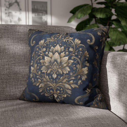 Baroque Navy and Gold Medallion Pillow Cover: Ornate Vintage-Inspired Cushion for Elegant Home Decor