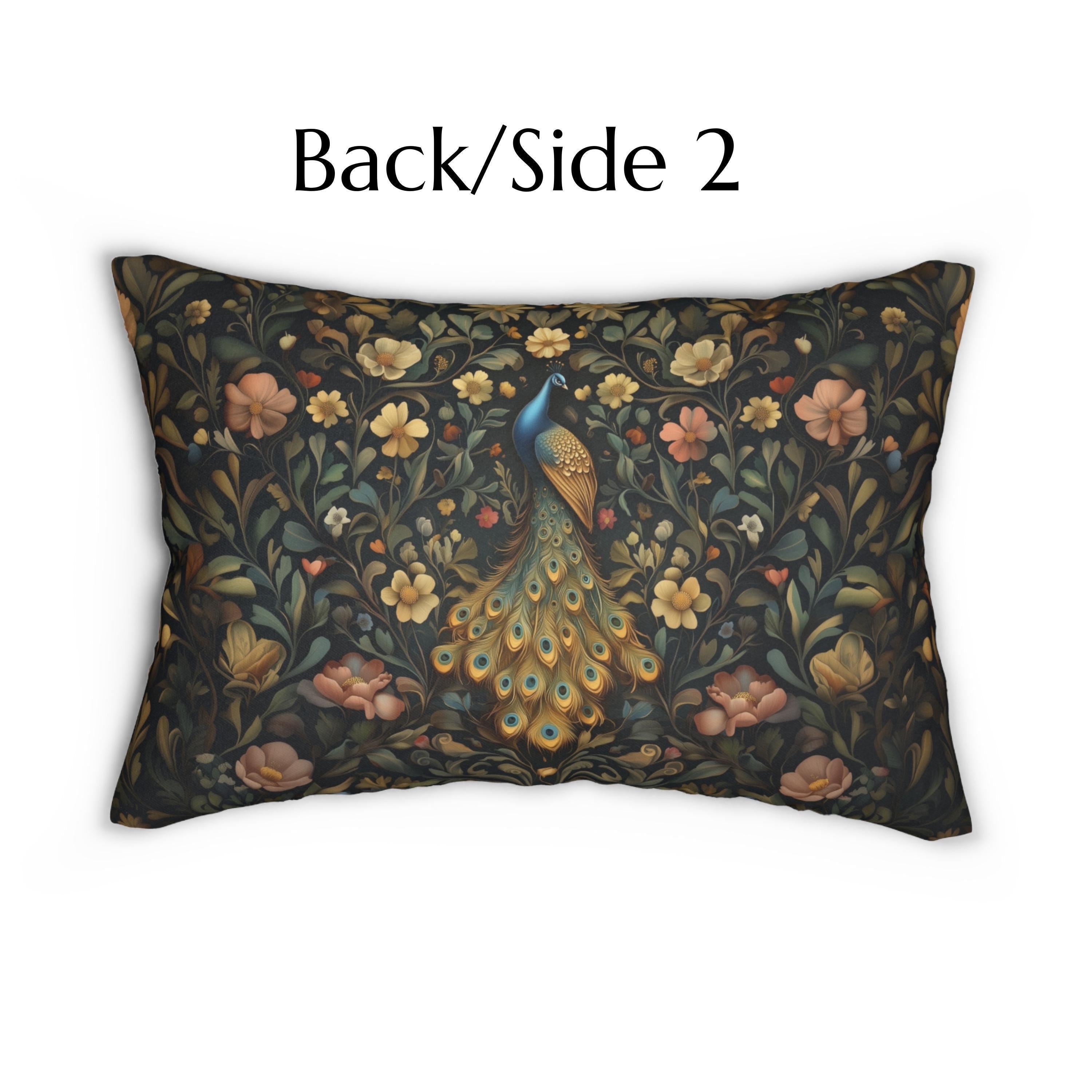 Majestic Peacock Lumbar Pillow: William Morris Vintage Style Arts and Crafts Decor