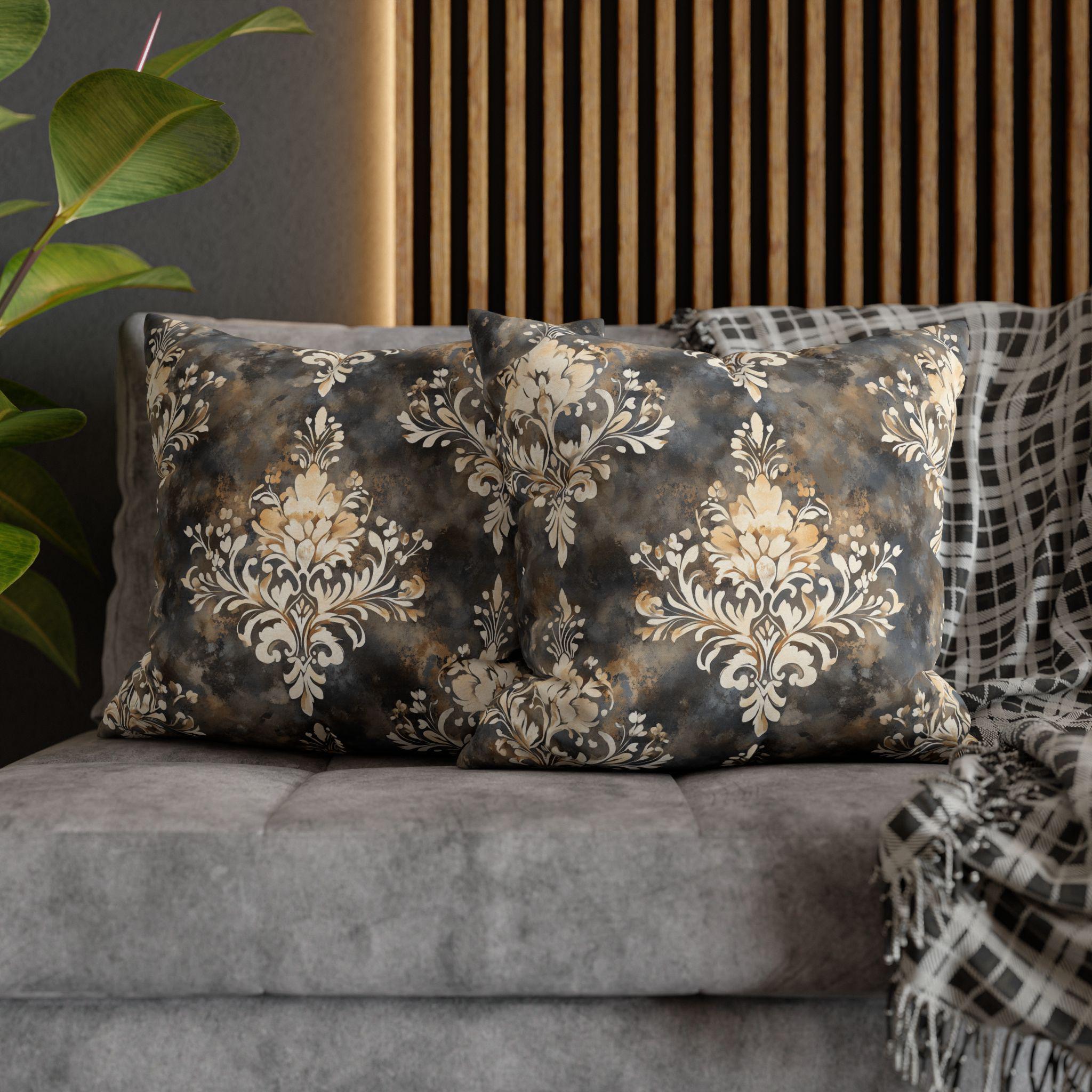 Vintage-Inspired Damask Pillowcase: Elegant Cream & Gray Square Cushion Cover for Home Decor