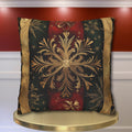 Elegant Holiday Snowflake Pillow Cover: Festive Red, Green & Gold Striped Christmas Decor for Home