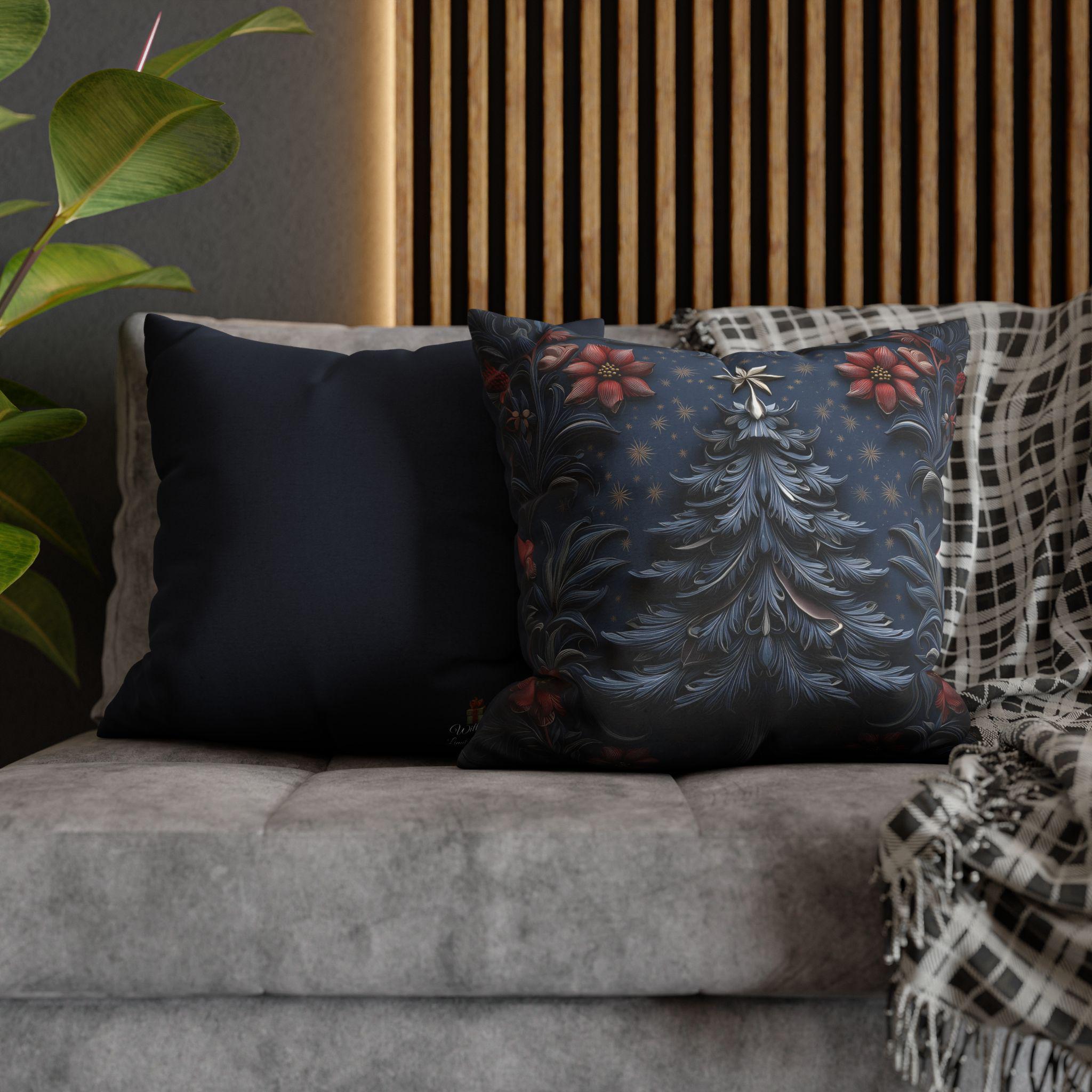 William Morris Christmas Pillow Cover: Silver Tree, Blue & Red Holiday Decor