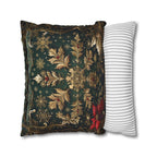 Gold Snowflake Poinsettia Pillow Cover, Emerald Green Holiday Decor