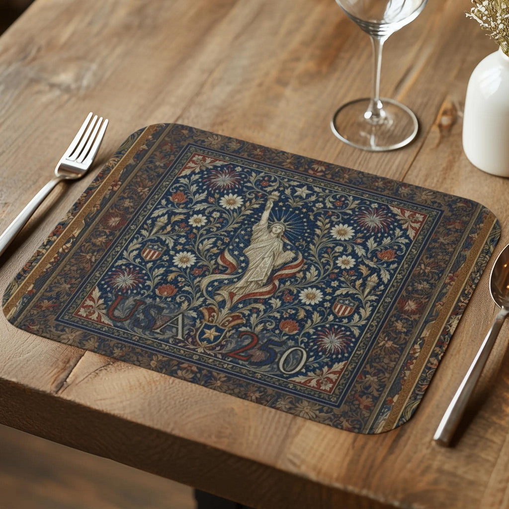 Patriotic Floral Tapestry Leather Placemat: USA 250 Keepsake Decor