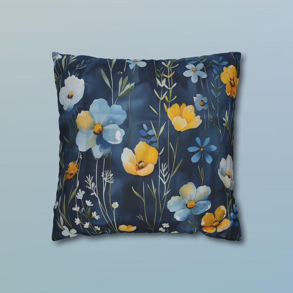 Floral Pillow Cover, Watercolor Style, Elegant Dark Blue, Accent Pillowcase