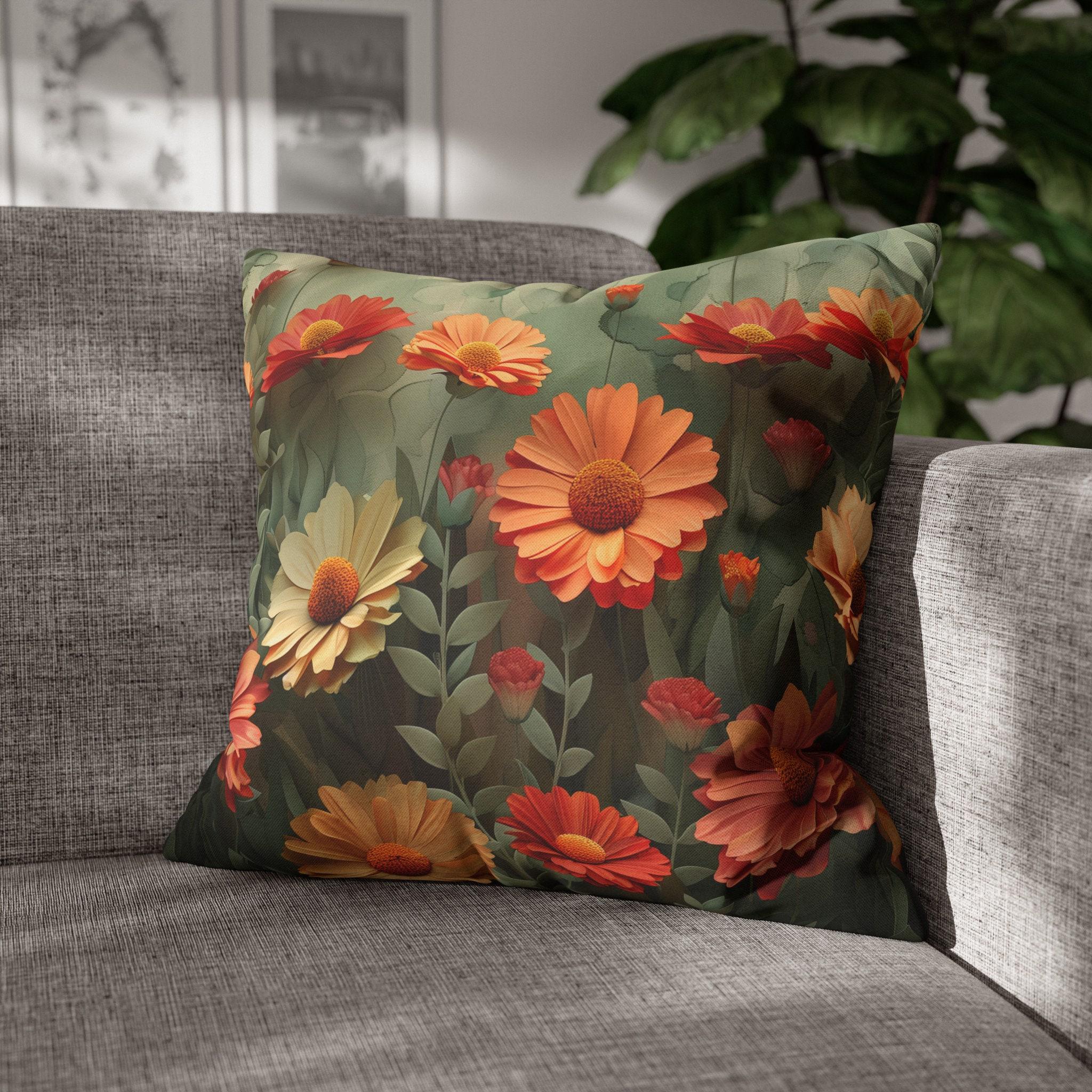 Vibrant Coneflower Floral Pillow Cover: 3D Realistic Nature-Inspired Cushion Case for Home Decor