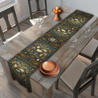 William Morris Inspired Autumn Table Runner: Teal, Gold, and Ivory Harvest Design
