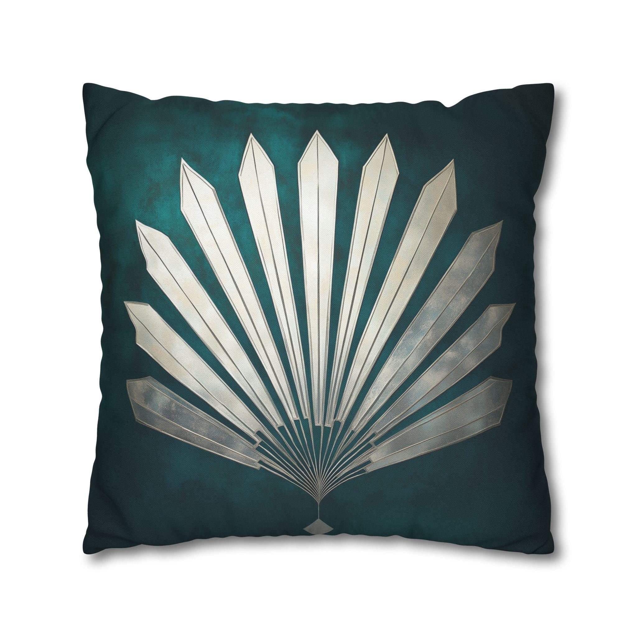 Art Deco Fanburst Pillow Cover: Teal & Silver Geometric Cushion for Vintage Glam Decor