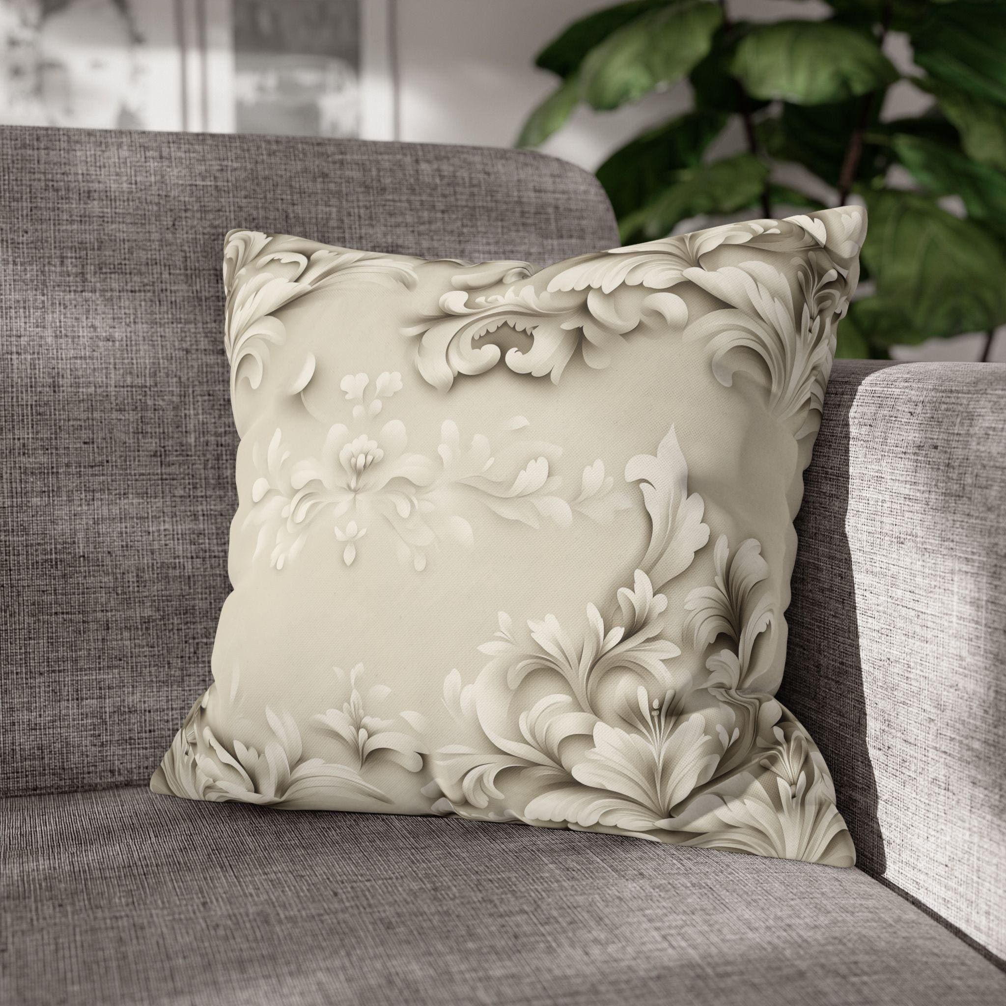 Floral Scrollwork Pillow Cover, Cream Beige Tones, Elegant Home Decor