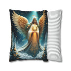 Angelic Christmas Throw Pillow Cover: Midnight Blue Decorative Holiday Cushion with Golden Wings