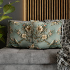 Chinoiserie Pillow Cover: 3D Birds & Blooms, Pastel Blue Accent