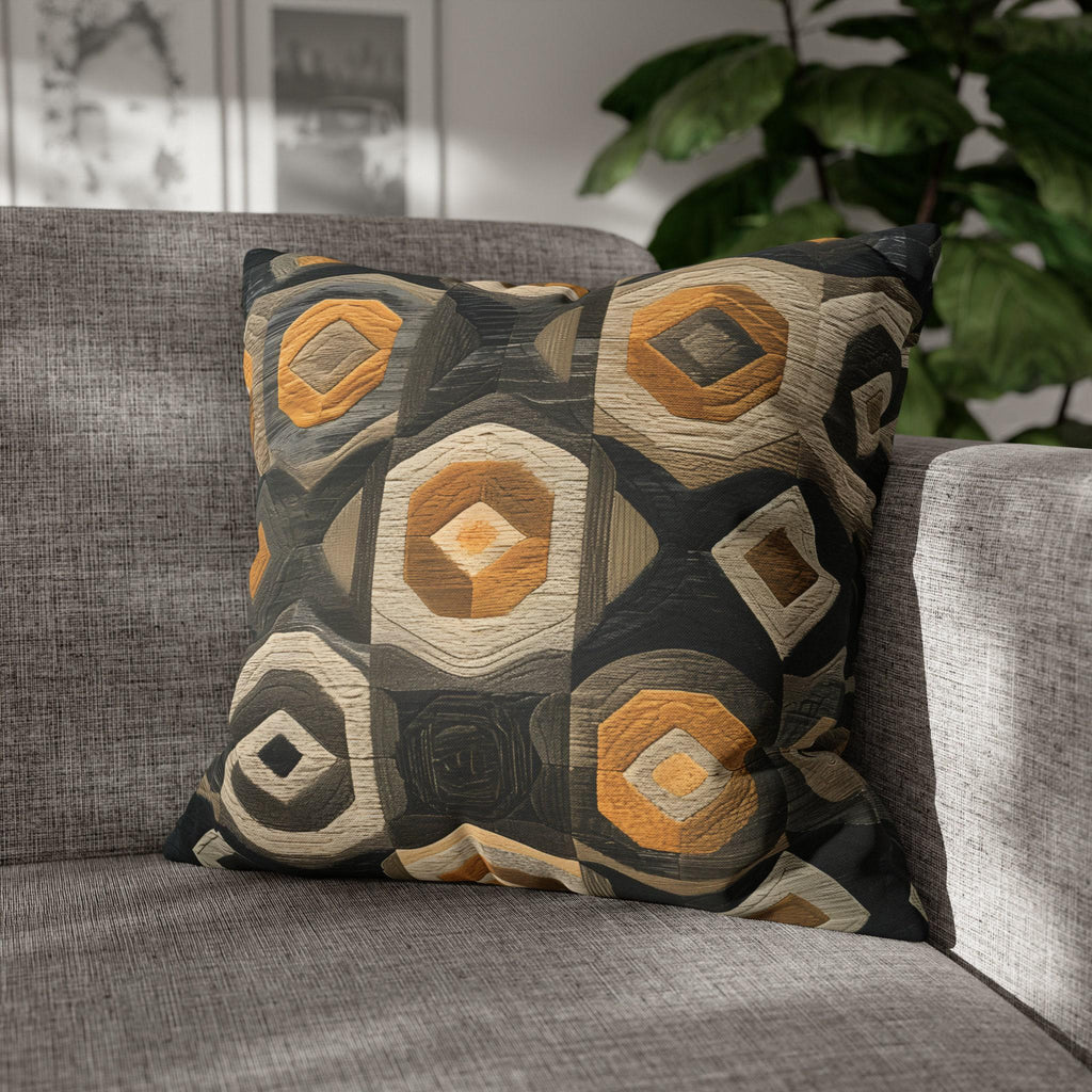 Modern Geometric Pillow Cover: Beige, Gold & Gray Cushion