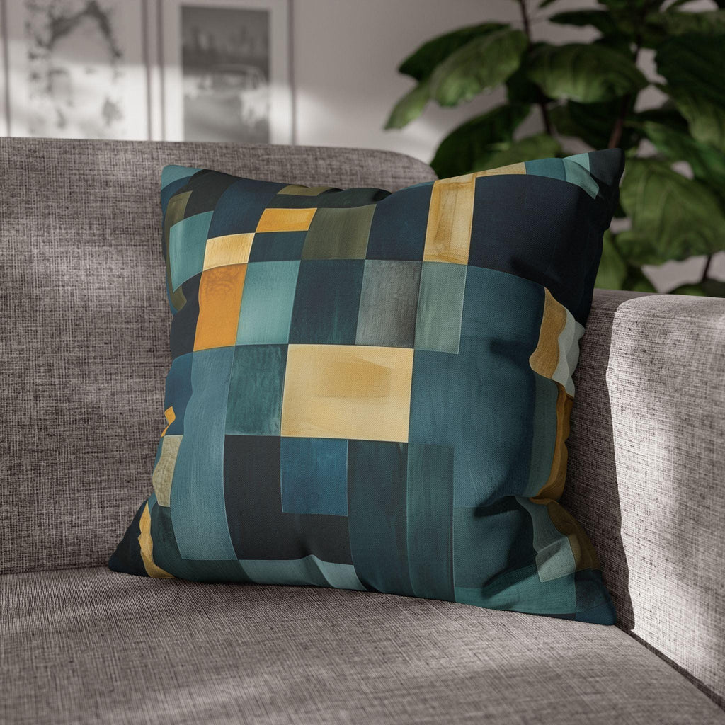 Geometric Abstract Square Pillowcase, Blue and Earth Colors, Modern Rustic Decor