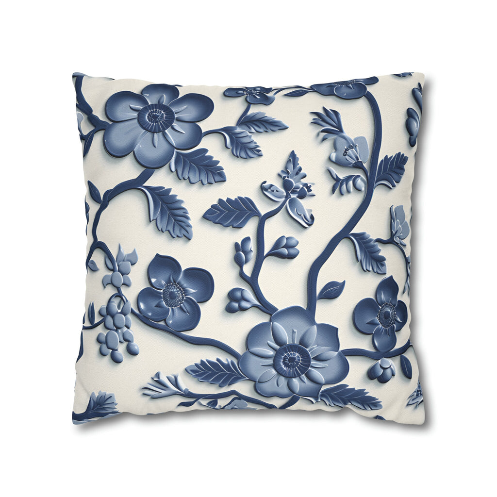 Chinoiserie Blue White Floral Pillow Cover | Elegant Traditional Pottery Pattern Decorative Case