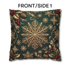Emerald Green Holiday Pillow Cover: Brushed Gold Snowflake, Jewel Tone Christmas Urban Decor