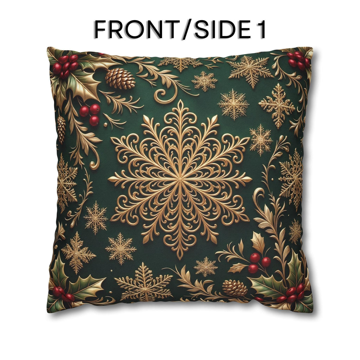 Emerald Green Holiday Pillow Cover: Brushed Gold Snowflake, Jewel Tone Christmas Urban Decor