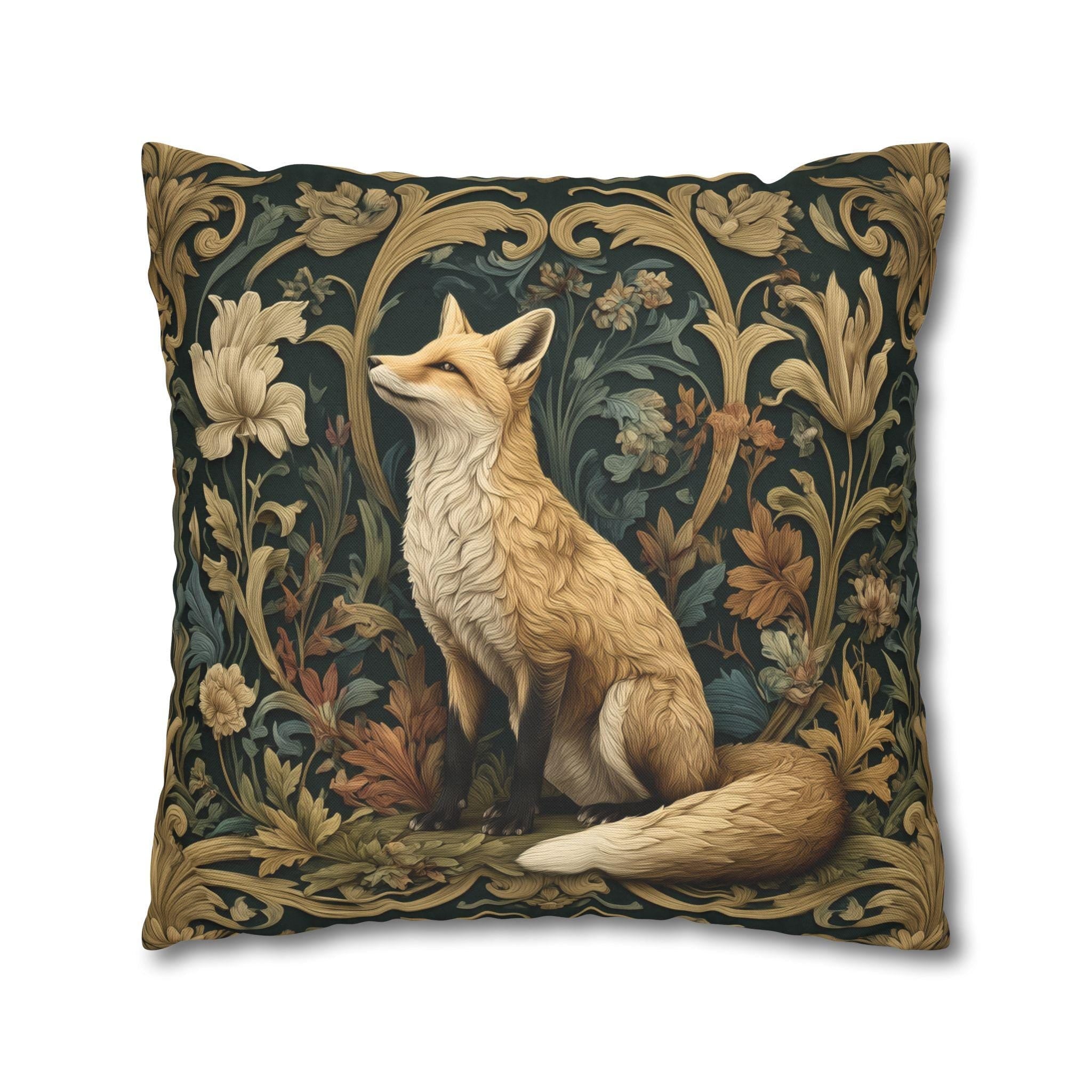 William Morris Fox Pillow Cover: Woodland Botanical Arts & Crafts Decor
