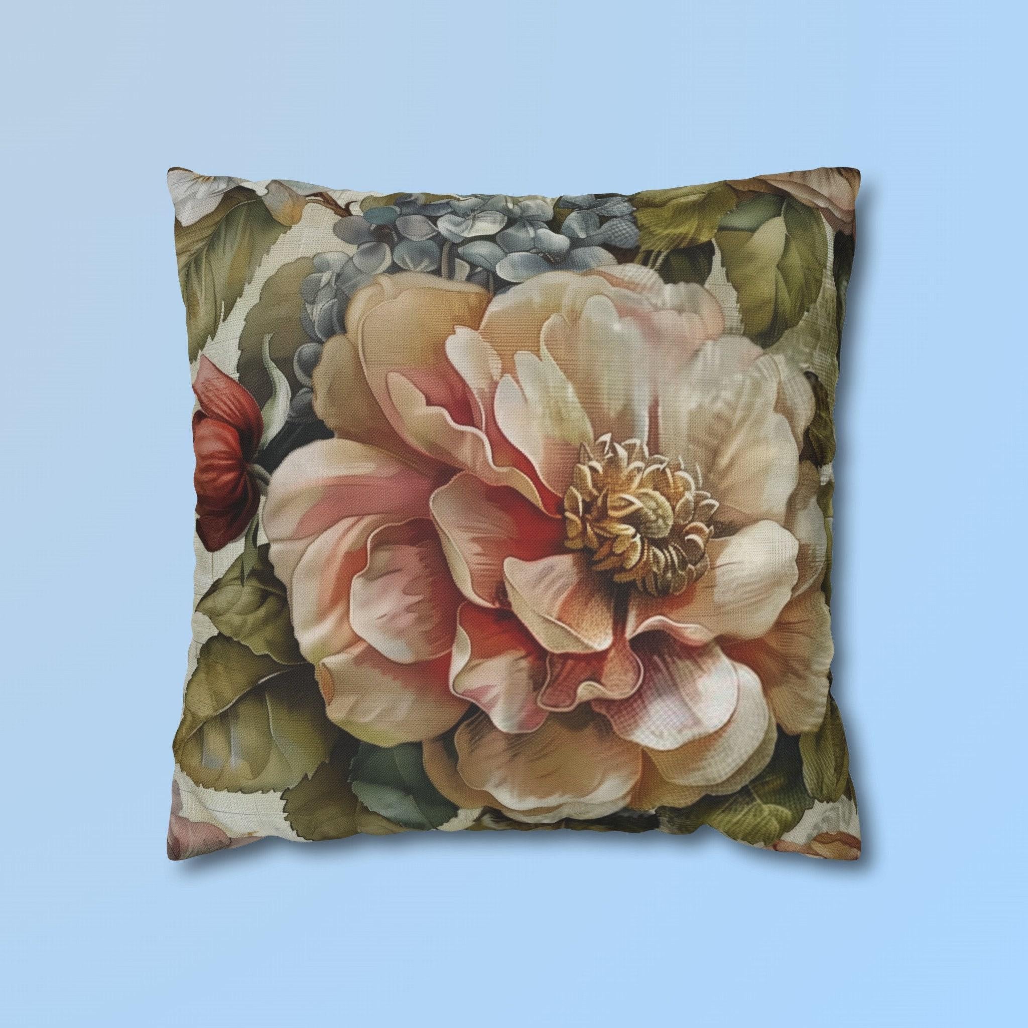 Vintage Inspired Floral Pillow Cover  Blush Pink and Cream Blossoms Elegant Home Decor