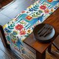 Otomi Table Runner: Blue Donkey Mexican Style Folk Art Floral Decor