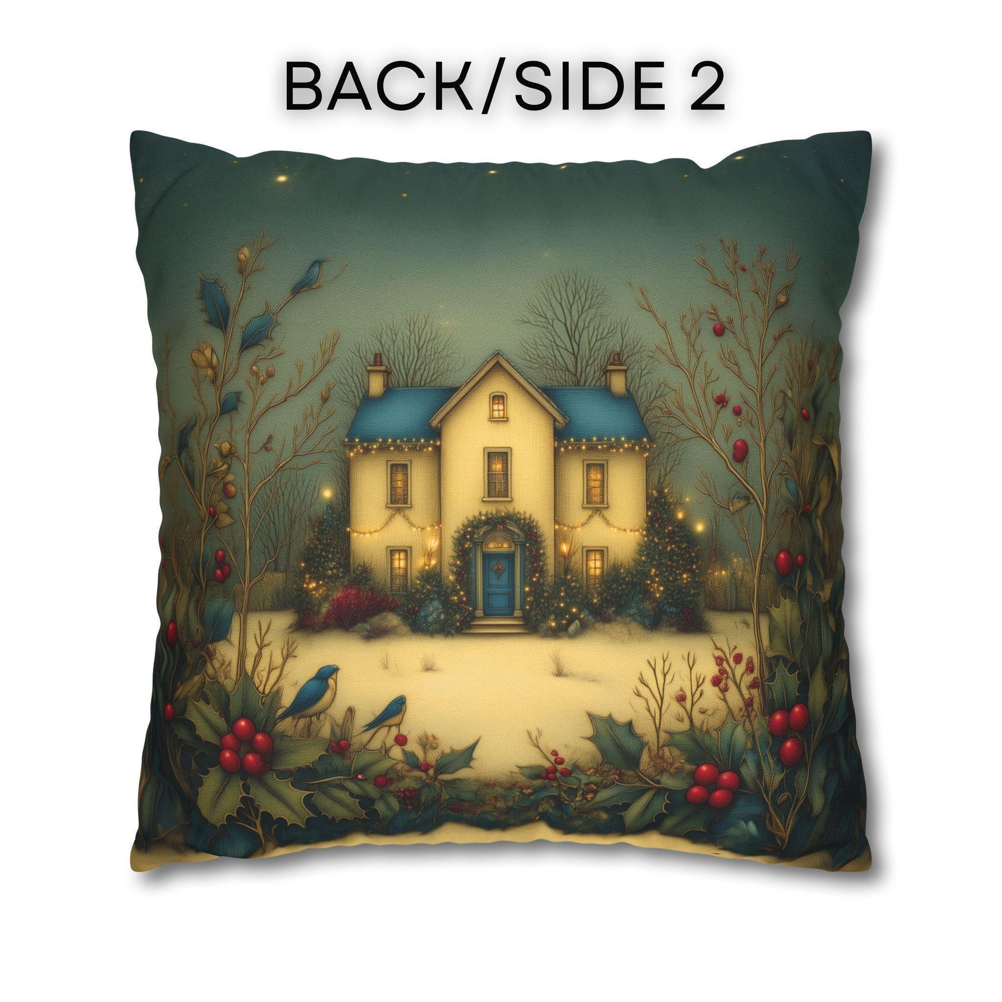 Country Farmhouse Christmas Pillow Cover: Colorful Home for the Holidays Nostalgic Design in Blue