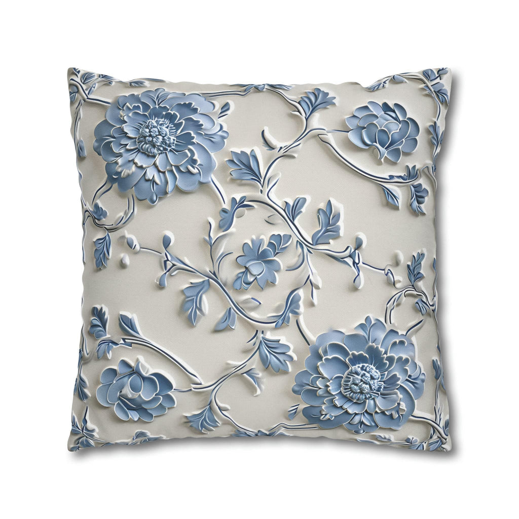 Blue Floral Chinoiserie Pillow Cover: Elegant Home Decor