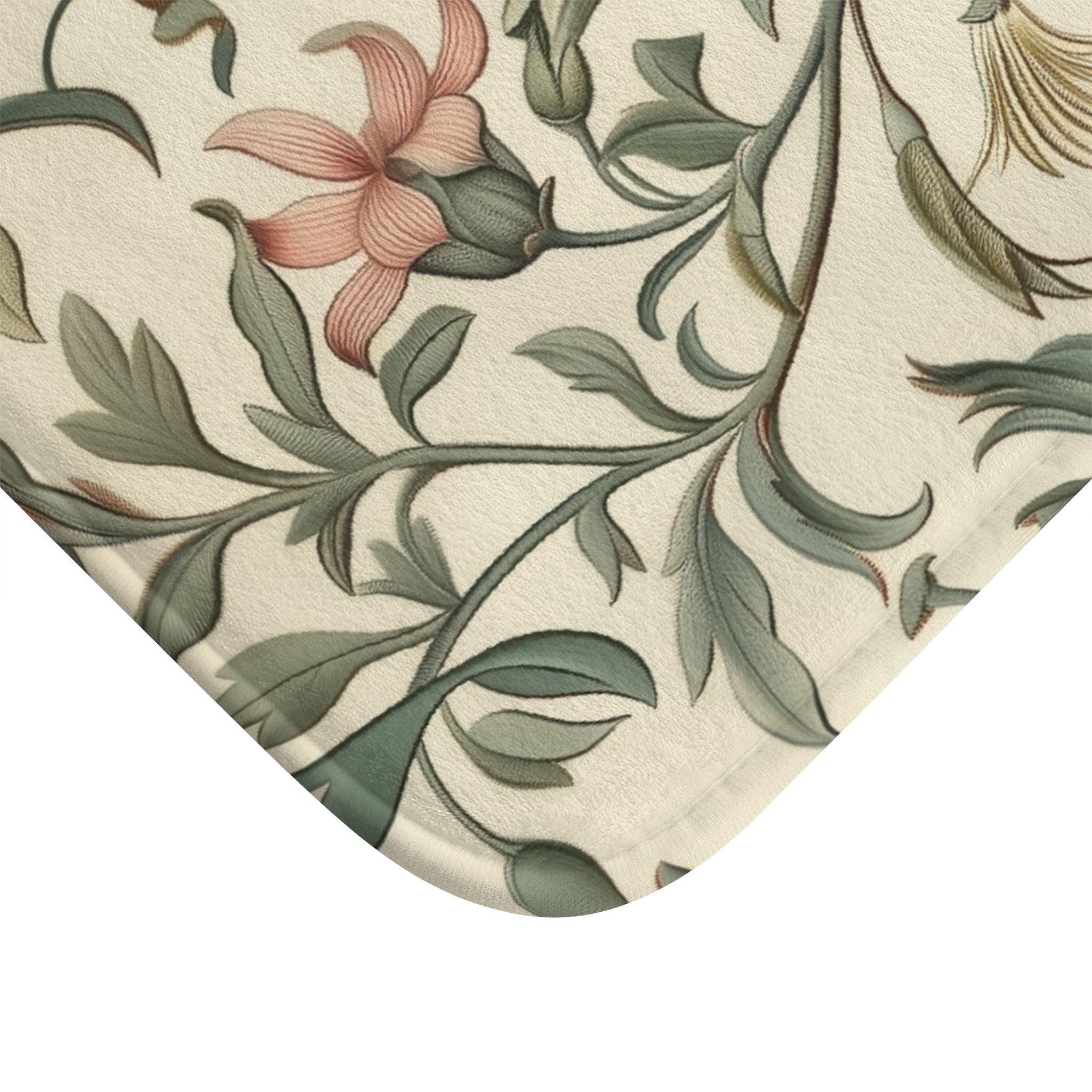 William Morris Hummingbird Bath Mat: Vintage Style Botanical Bathroom Decor