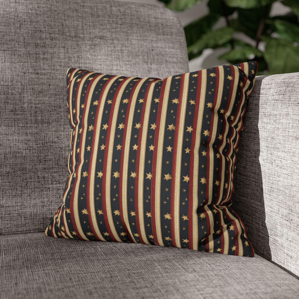 Farmhouse Patriotic Pillow Cover: Primitive Americana Stripe Decor
