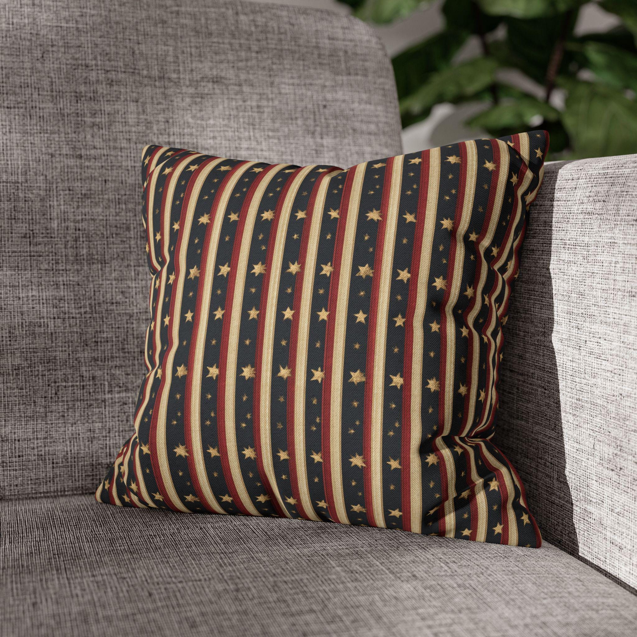 Farmhouse Patriotic Pillow Cover: Primitive Americana Stripe Decor