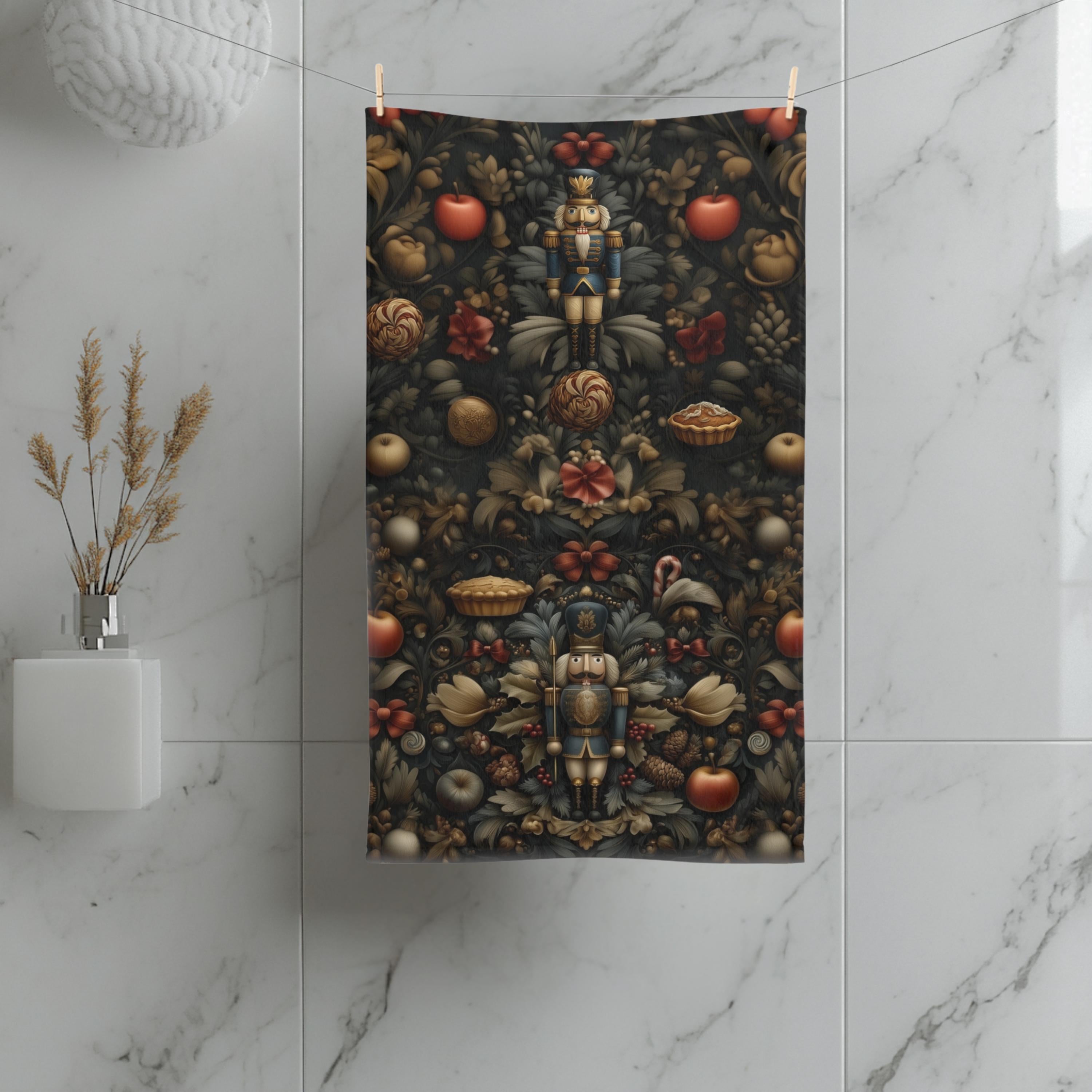 William Morris Nutcracker Christmas Hand Towel: Vintage Style Holiday Tea Towel