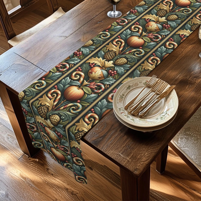 William Morris Christmas Table Runner: Vintage Style Botanical, Fruit Candy Cane, Holiday Dining Decor