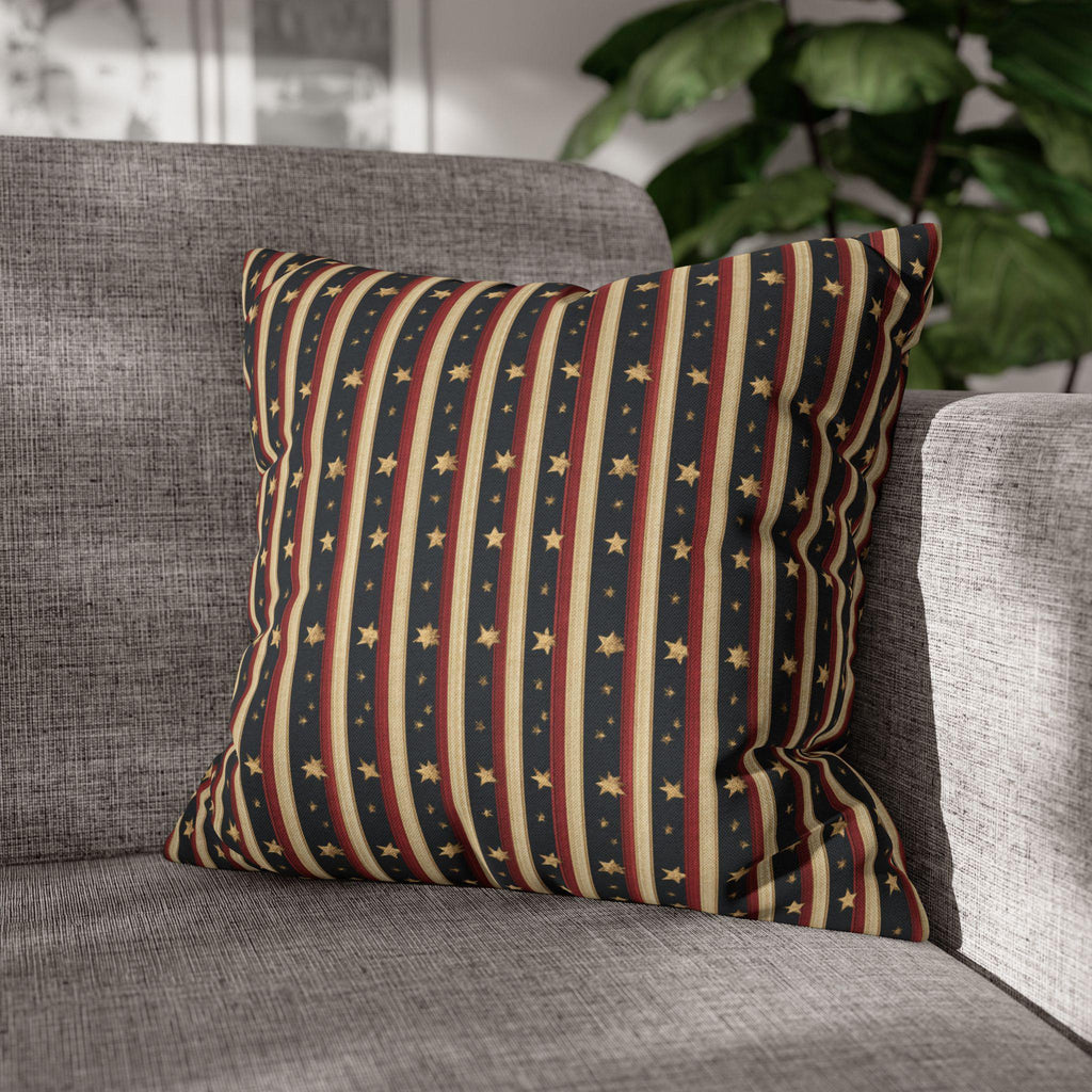 Farmhouse Patriotic Pillow Cover: Primitive Americana Stripe Decor
