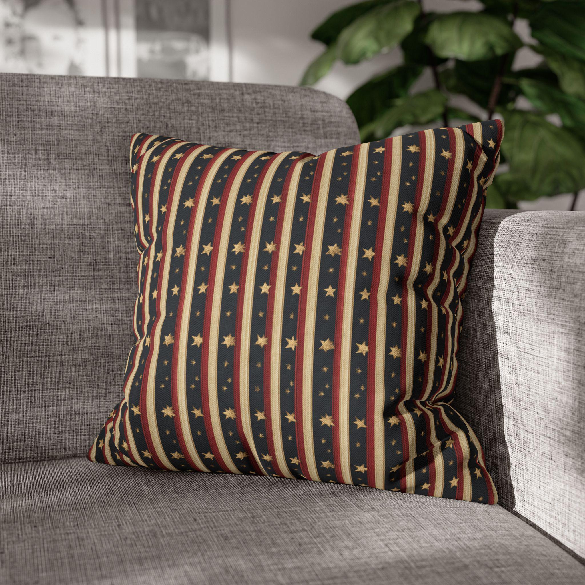 Farmhouse Patriotic Pillow Cover: Primitive Americana Stripe Decor