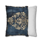 Navy Blue Damask Throw Pillow Cover: Vintage Style Gold Accent